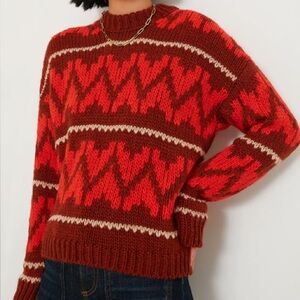 THE GREAT. Red and Brown Crewneck Sweater